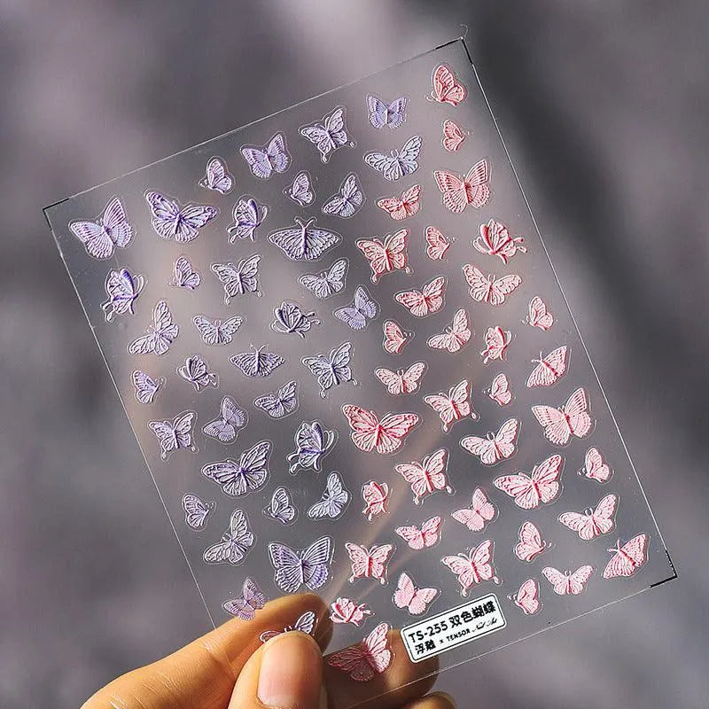 Butterfly Nail Art Stickers Butterfly Wings 3D Adhesive Sticker Decals TS255 embossed