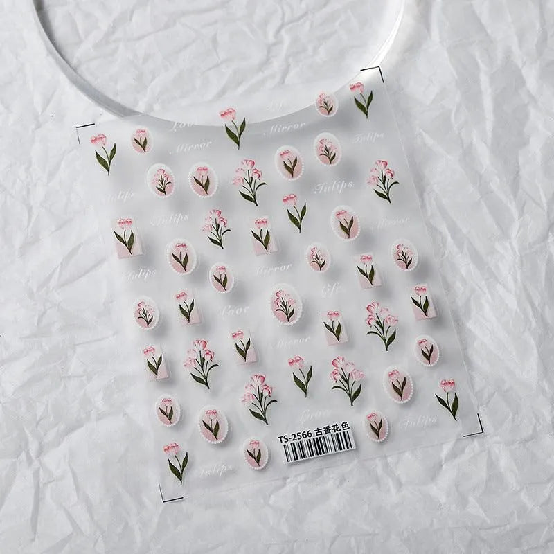 Pink Tulips Nail Art Stickers Flowers Adhesive Sticker Decals TS2565