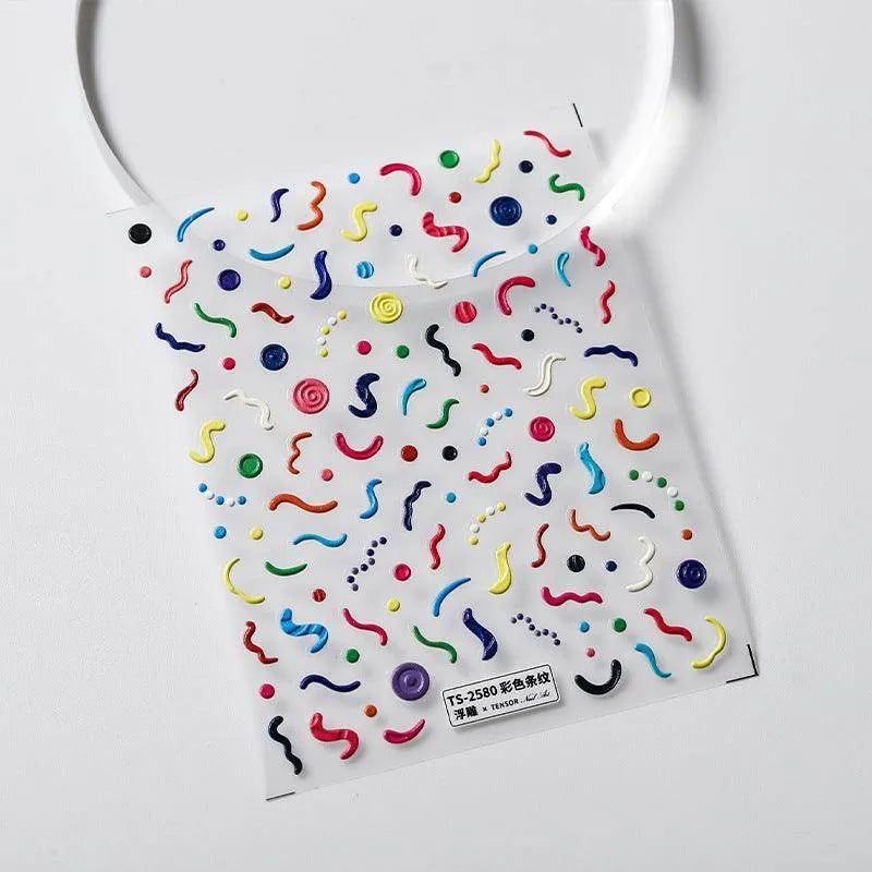 Funky 5D Abstract Nail Stickers Colorful Swirl Doodle Sticker Decals TS2580