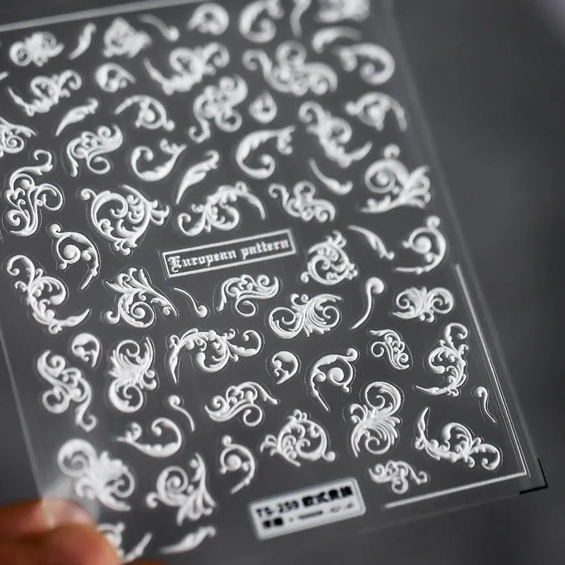 Vintage Vine Design Nail Art Stickers Damask Vines Adhesive Embossed Sticker Decals TS259 embossed