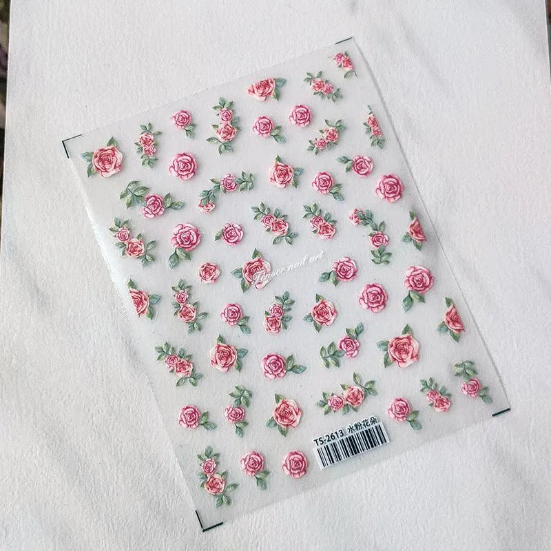 5D Embossed Rose Nail Art Stickers for Elegant Wedding & Romantic Manicures Vintage Floral Sticker Decals TS2613