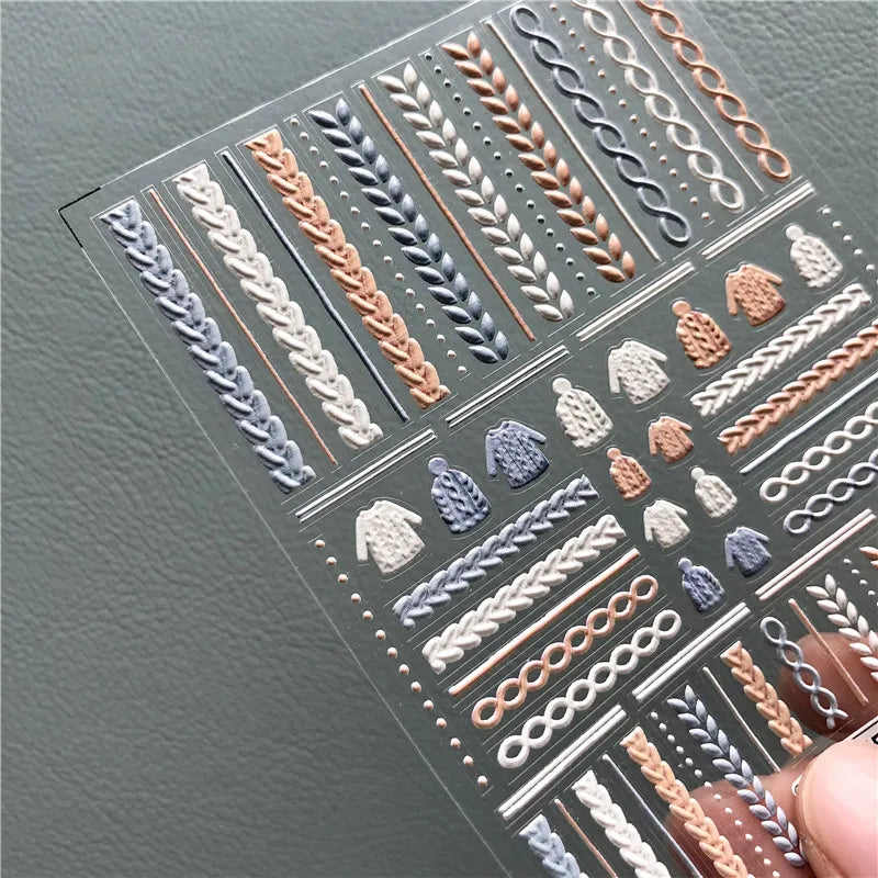 Elegant Sweater Pattern Nail Art Stickers Knitted Sweaters Embossed Adhesive Sticker Decals TS261 embossed