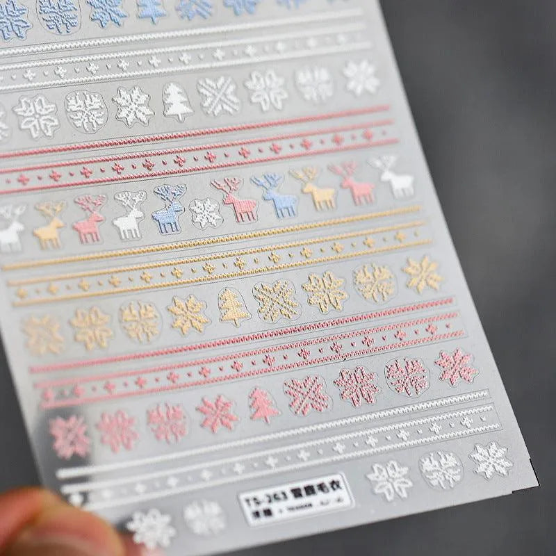 Christmas Snowflake Nail Art Stickers Winter Snowflakes Adhesive Sticker Decals TS263 embossed