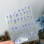 Elegant 5D Iris Flower Nail Stickers Artistic Purple Floral Sticker Decals TS2666 embossed