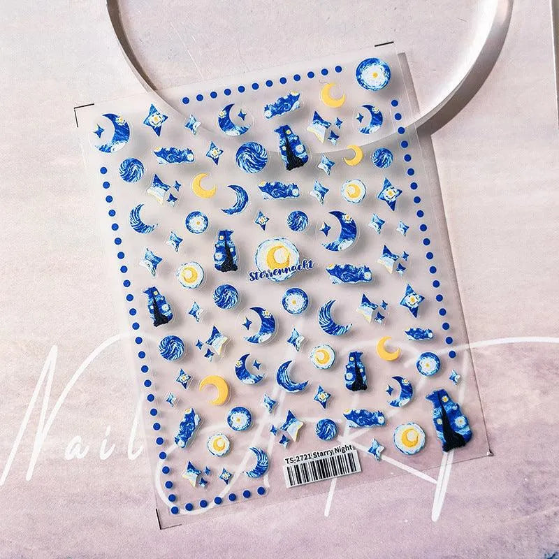 Blue Planet Nail Art Stickers Adhesive Slider Starry Night Sticker Decals TS2721