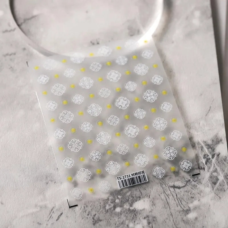 White Nail Art Stickers Adhesive Slider Vintage Pattern Sticker Decals TS2731