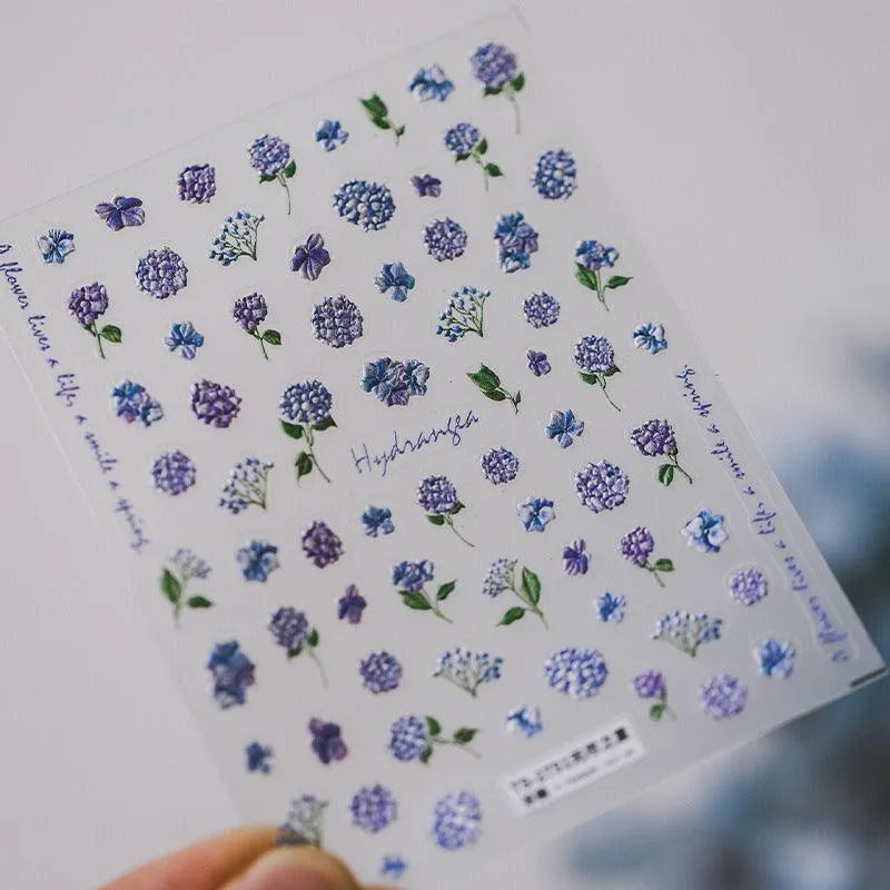 Violet Flower Nail Art Stickers Adhesive Slider Hydrangea Sticker Decals TS2751 embossed