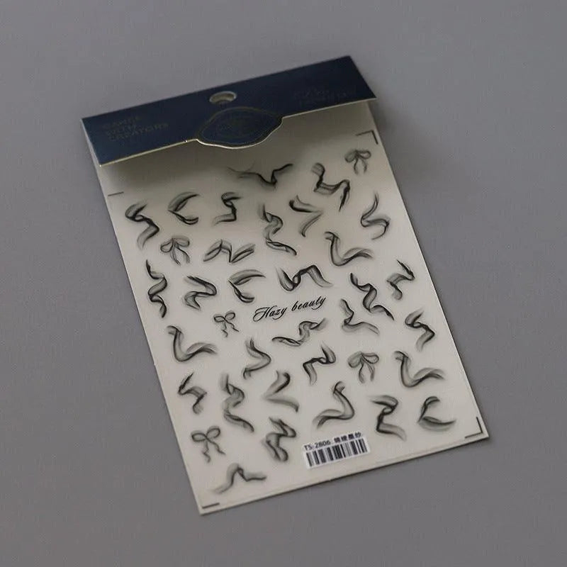 Black White Nail Art Stickers Adhesive Slider Ribbon Sticker Decals TS2806
