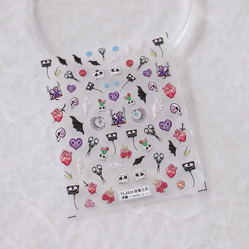 Skull Nail Art Stickers Slider Devil Adhesive Sticker Decals TS2824 embossed