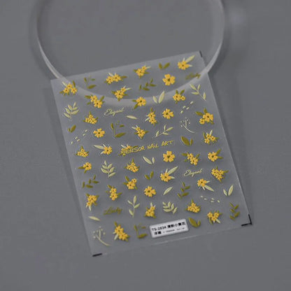 Floral Nail Art Stickers Adhesive Slider Embossed Yellow Flower Sticker Decals TS2834 embossed