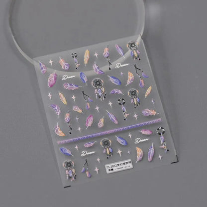 Fantasy Feather Nail Art Stickers Adhesive Slider Embossed Dream Catcher Sticker Decals TS2852 embossed