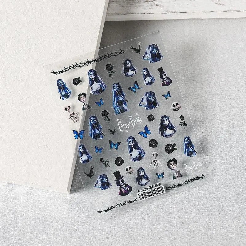 Corpse Bride Nail Art Stickers Halloween Adhesive 3D Sticker Decals TS288