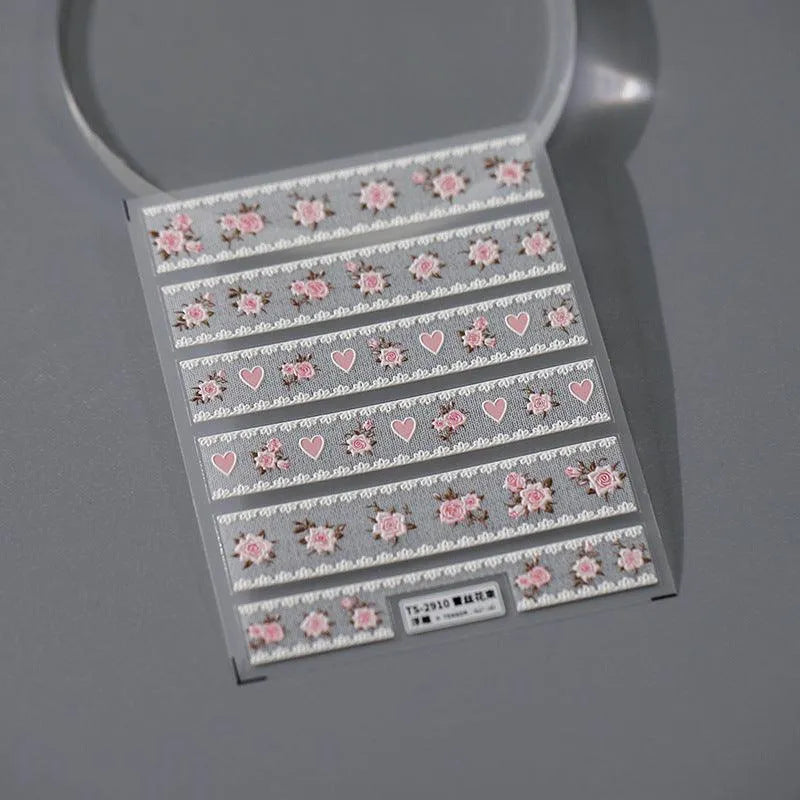 Lace Flower Nail Art Stickers Lace Bouquet Adhesive Sticker Decals TS2910 embossed