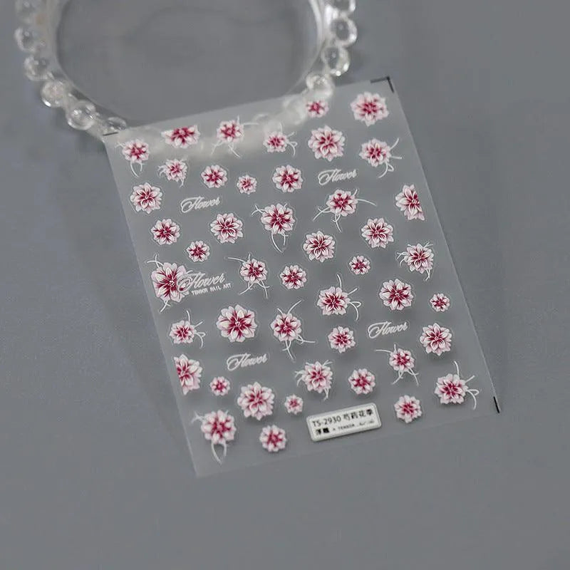 Peony Flower Nail Art Stickers Floral Adhesive Sticker Decals TS2930 embossed