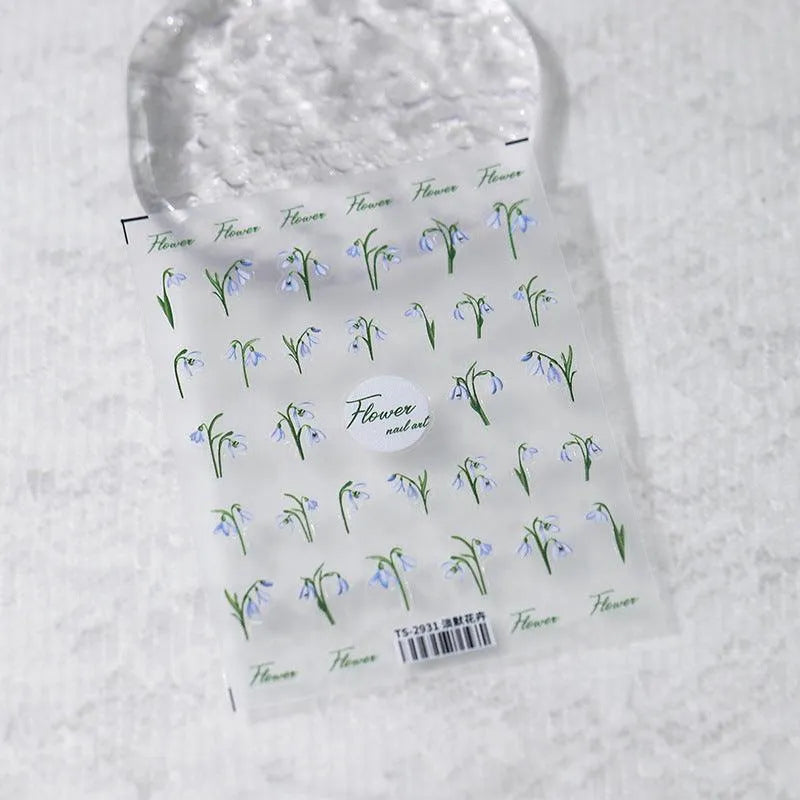 Violet Flower Nail Art Stickers Adhesive Slider Lily of the Valley Sticker Decals TS2931