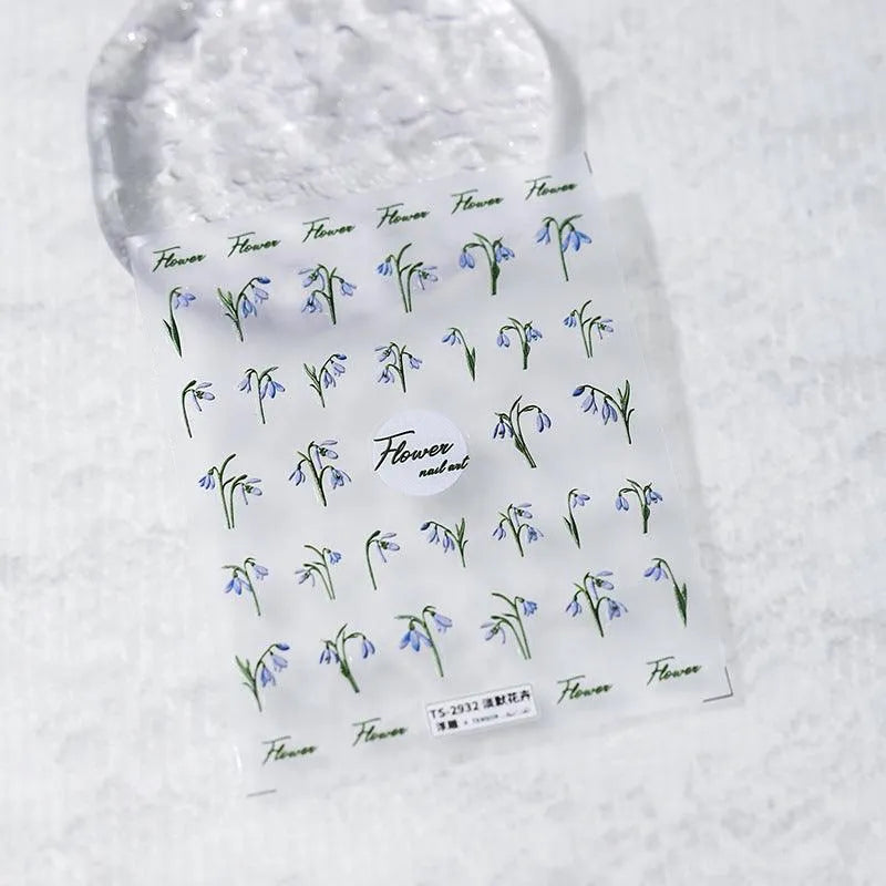 Violet Flower Nail Art Stickers Adhesive Slider Lily of the Valley Sticker Decals TS2932 embossed