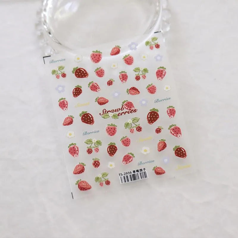 Nail Art Stickers Adhesive Sliders Strawberry Sticker Decals TS2936