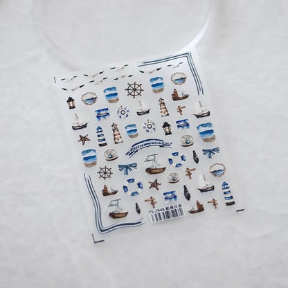 Nautical Nail Art Stickers Ship Anchor Beacon Design Adhesive Sticker Decals TS2948