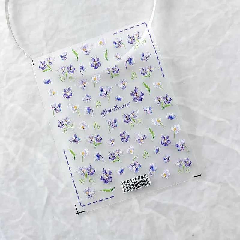 Violets Nail Art Stickers 3D Adhesive Sliders Gillyflower Sticker Decals TS2953