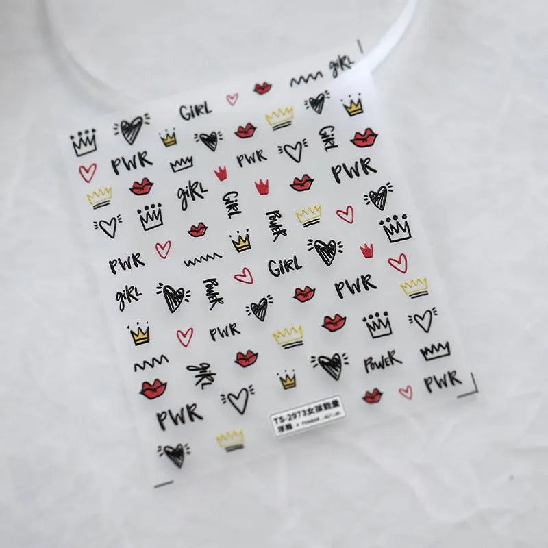 Nail Art Stickers Adhesive Slider Love Heart Sticker Decals TS2973 embossed