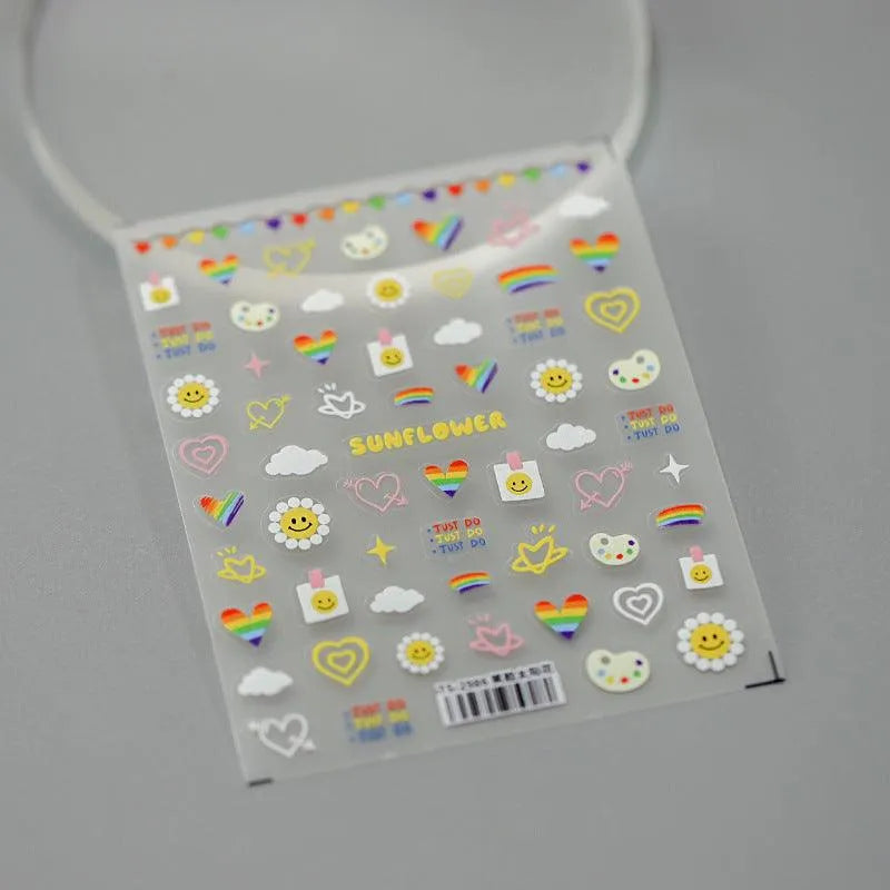 Nail Art Stickers Adhesive Sliders Smile Sunflower Embossed Sticker Decals TS2986