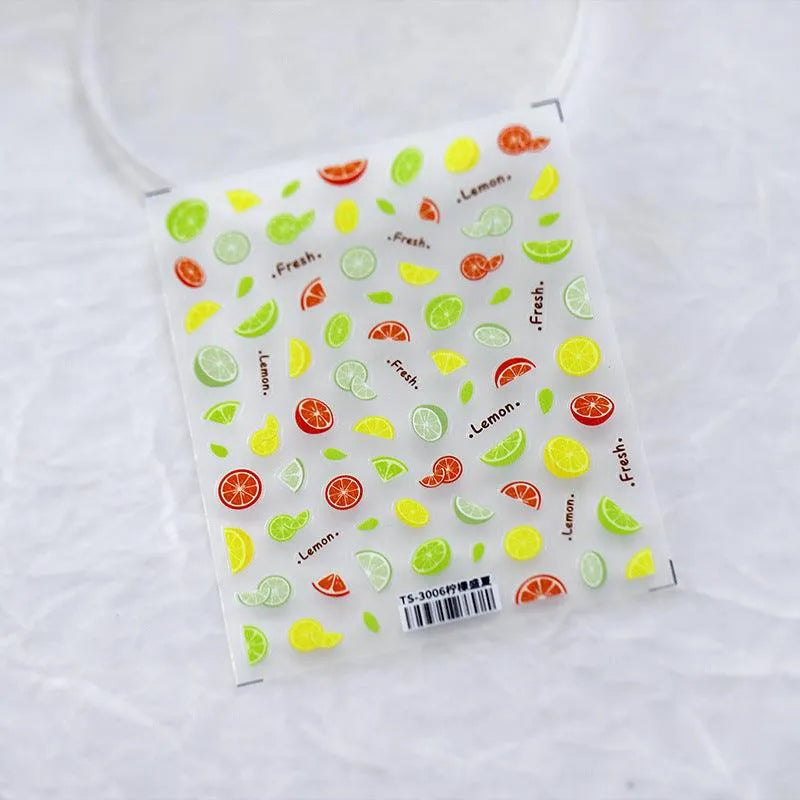 Lemon Orange Nail Art Stickers Summer Fruit Adhesive Slider Sticker Decals TS3006