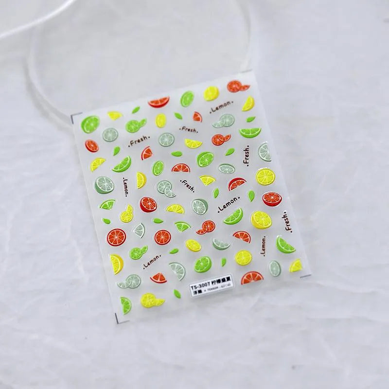 Lemon Orange Nail Art Stickers Summer Fruit Adhesive Slider Sticker Decals TS3007 embossed