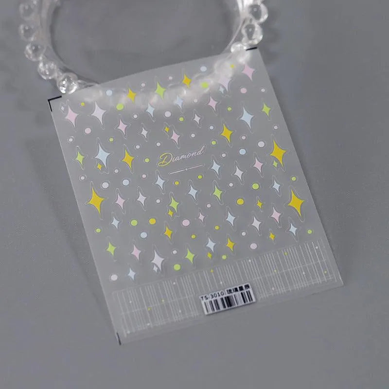 Cross Star Nail Art Stickers Adhesive Sliders Colorful Stars Embossed Sticker Decals TS3010