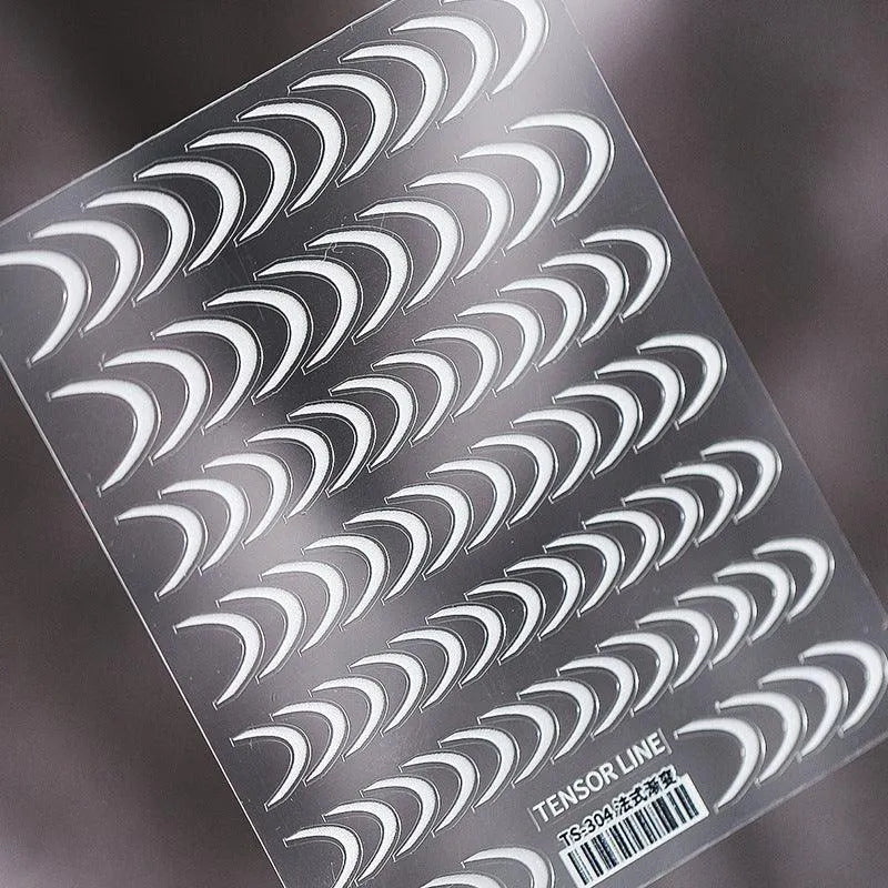 3D Modern French Tip Line Nail Stickers | White Minimalist Swirl Nail Art Decals TS304