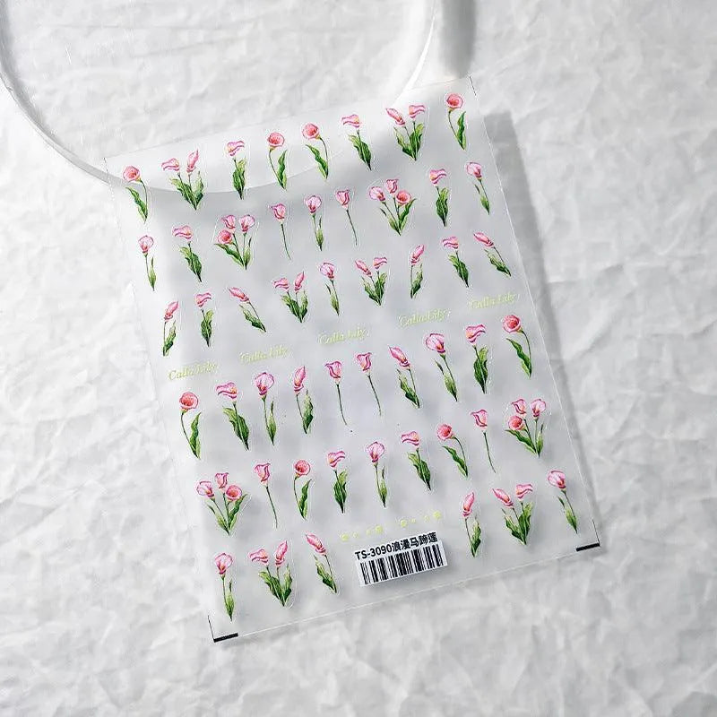 Tulip Nail Art Stickers Adhesive Slider Calla Flower Sticker Decals TS3090