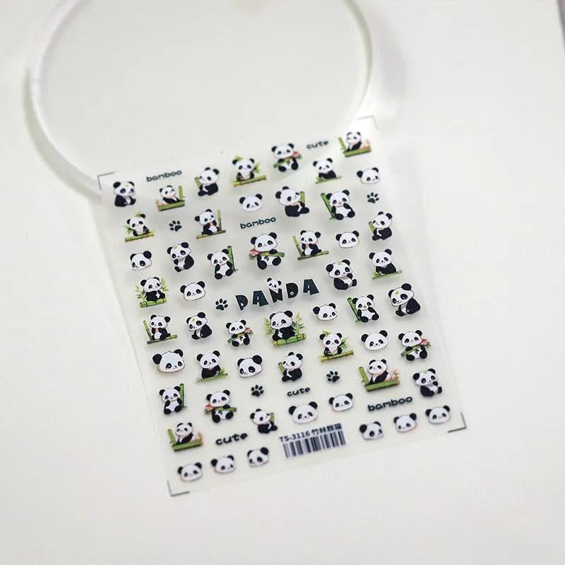 3D Panda Nail Stickers Bamboo Pandas Adhesive Sticker Nail Decals TS3116