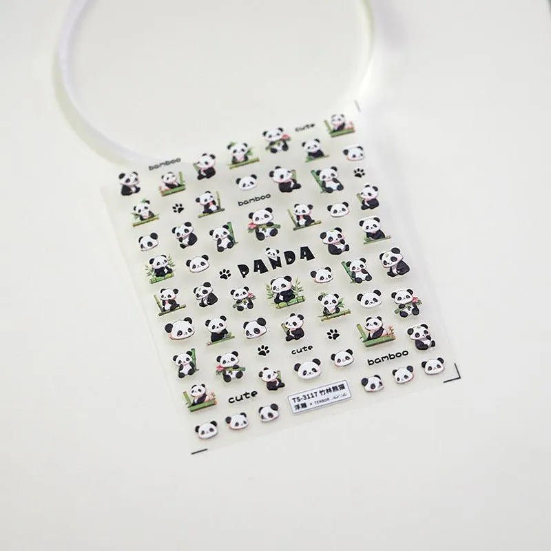 3D Panda Nail Stickers Bamboo Pandas Adhesive Sticker Nail Decals TS3117 embossed