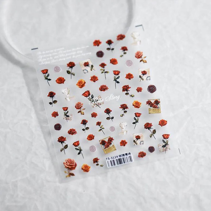 Love Rose Nail Art Stickers Adhesive Sliders Valentine's Day Flower Sticker Decals TS3124