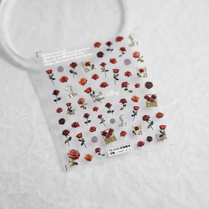 Love Rose Nail Art Stickers Adhesive Sliders Valentine's Day Flower Sticker Decals TS3125 embossed