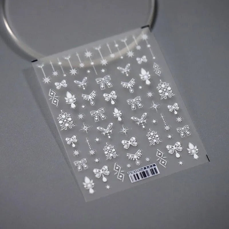 Baroque Pearls Nail Art Stickers Adhesive Sliders White Pendant Bow Embossed Sticker Decals TS3210