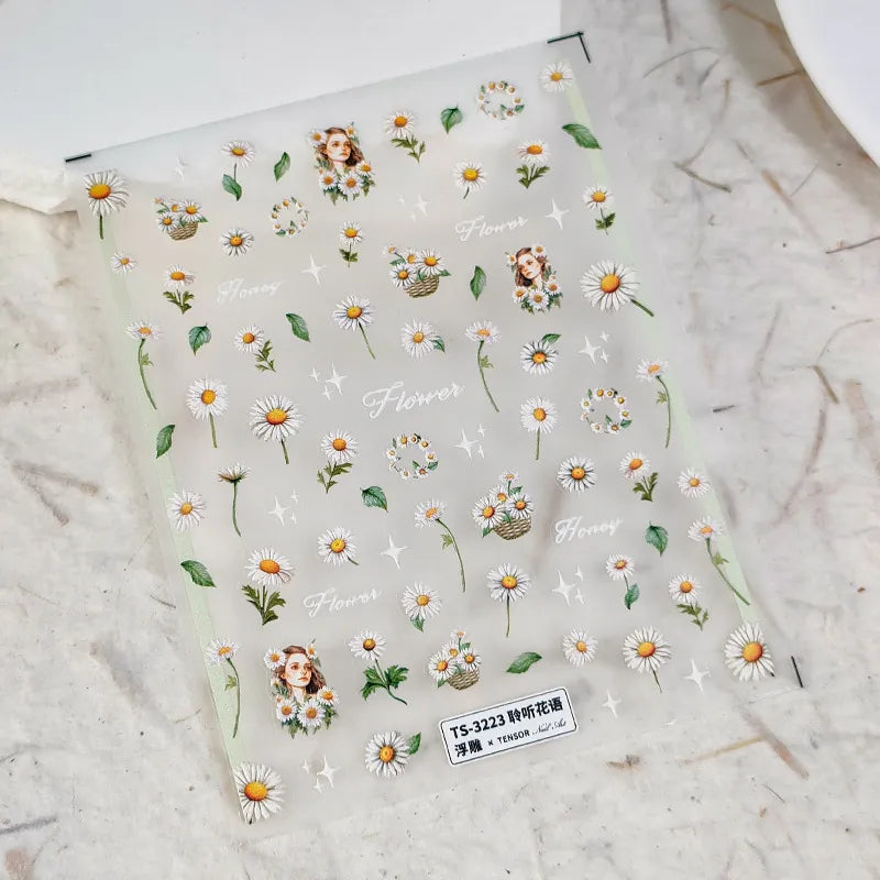 5D Daisy Flower Nail Stickers- Wild Flower Nail Art Sticker Decals TS3223