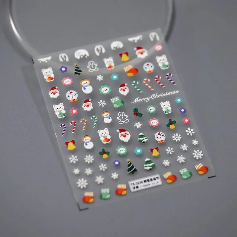 Christmas Theme Nail Art Stickers Adhesive Sliders Christmas Snow Sticker Decals TS3236 embossed