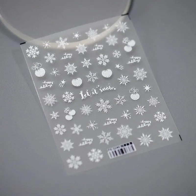 Xmas Nail Art Stickers Adhesive Sliders Winter Snowflake Embossed Sticker Decals TS3240