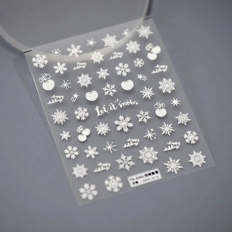 Xmas Nail Art Stickers Adhesive Sliders Winter Snowflake Embossed Sticker Decals TS3241 embossed