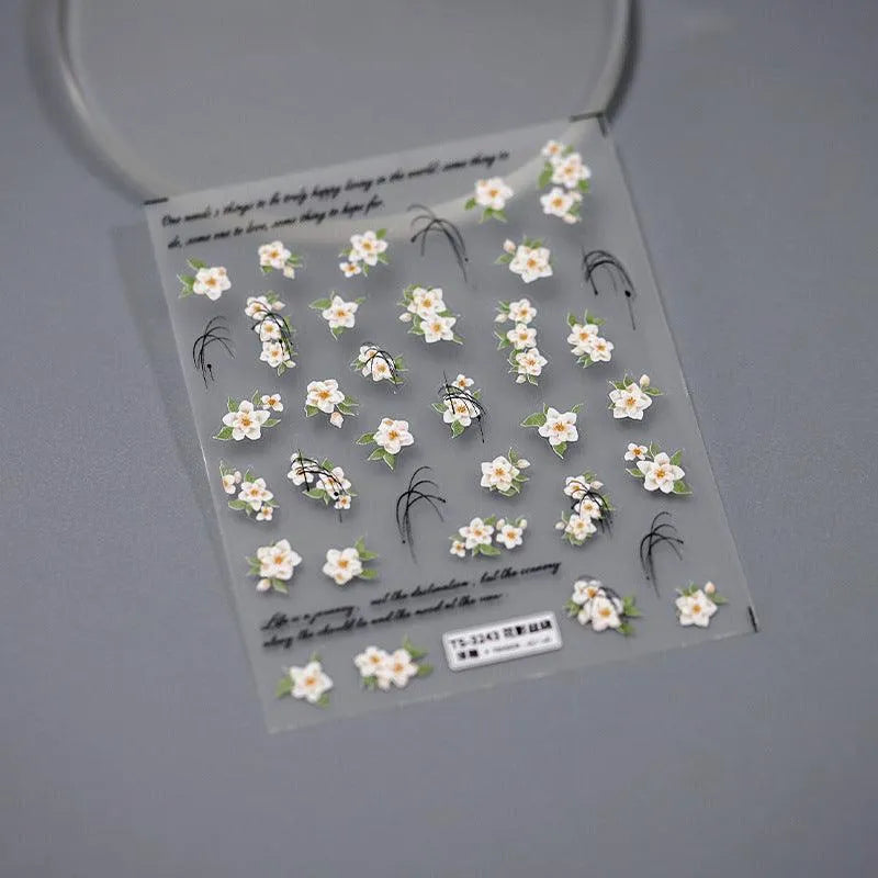 Floral Nail Art Stickers Flower Leaf Adhesive Slider Sticker Decals TS3243 embossed