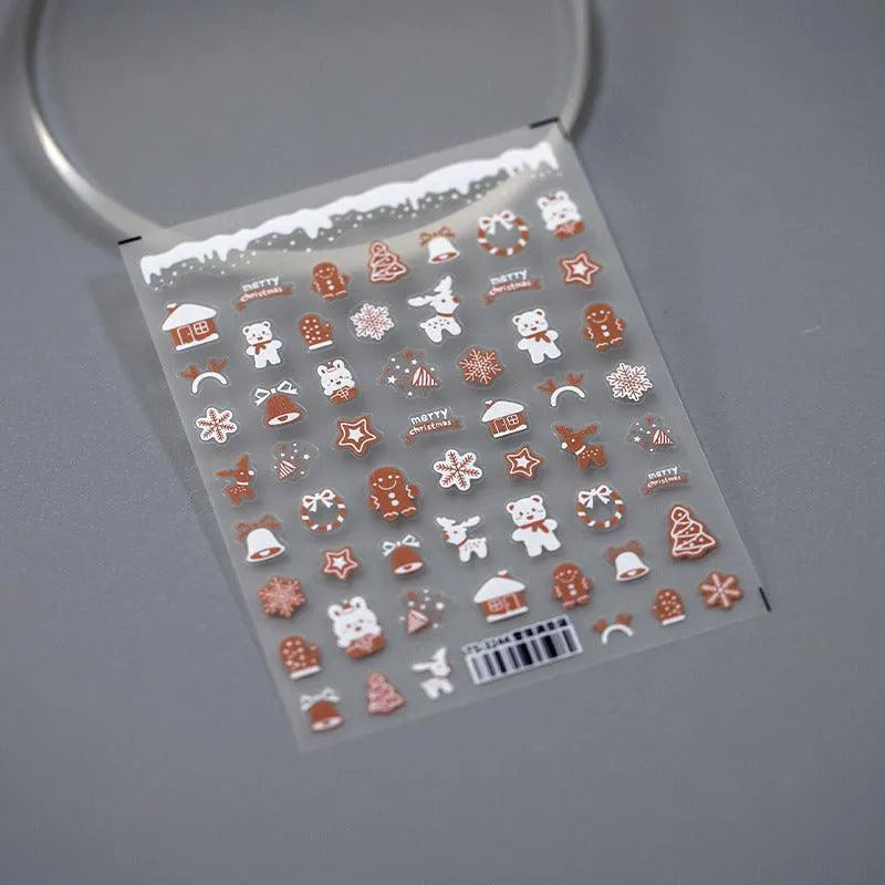 Ginger Man Nail Art Stickers Adhesive Embossed Christmas Deer Bells Sticker Decals TS3244