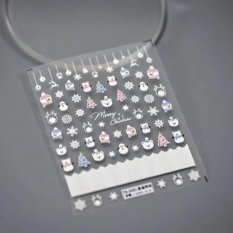 Christmas Nail Art Stickers Adhesive Slider Christmas Snowflakes Sticker Decals TS3251 embossed