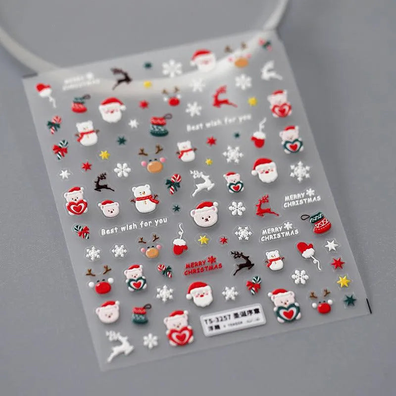 5D Christmas Nail Art Stickers Santa Claus Xmas Deer Adhesive Sticker Decals TS3257 embossed