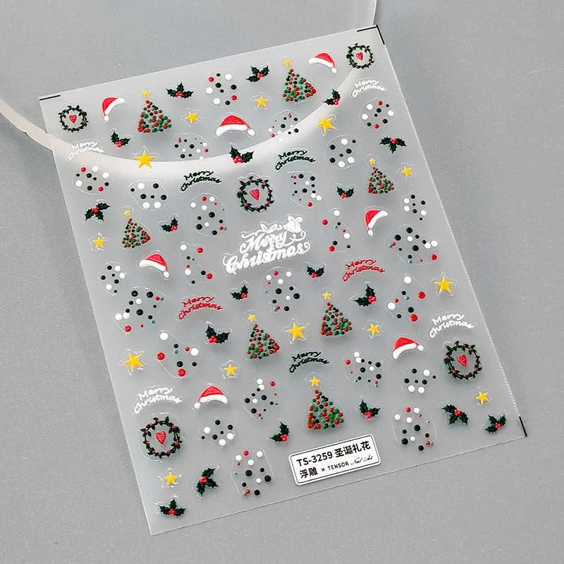 Christmas Tree Nail Art Stickers Adhesive Sticker Decals TS3259 embossed