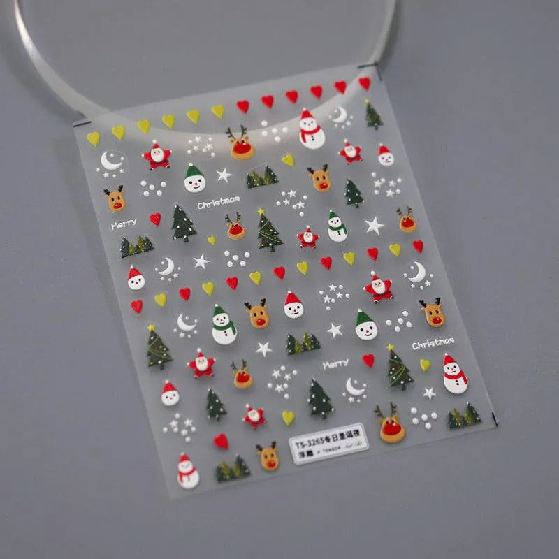 Christmas Snowman Nail Art Stickers Santa Claus Adhesive Sticker Decals TS3265 embossed