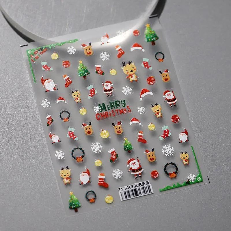 Christmas Nail Art Stickers Xmas Tree Santa Claus Adhesive Sticker Decals TS3268