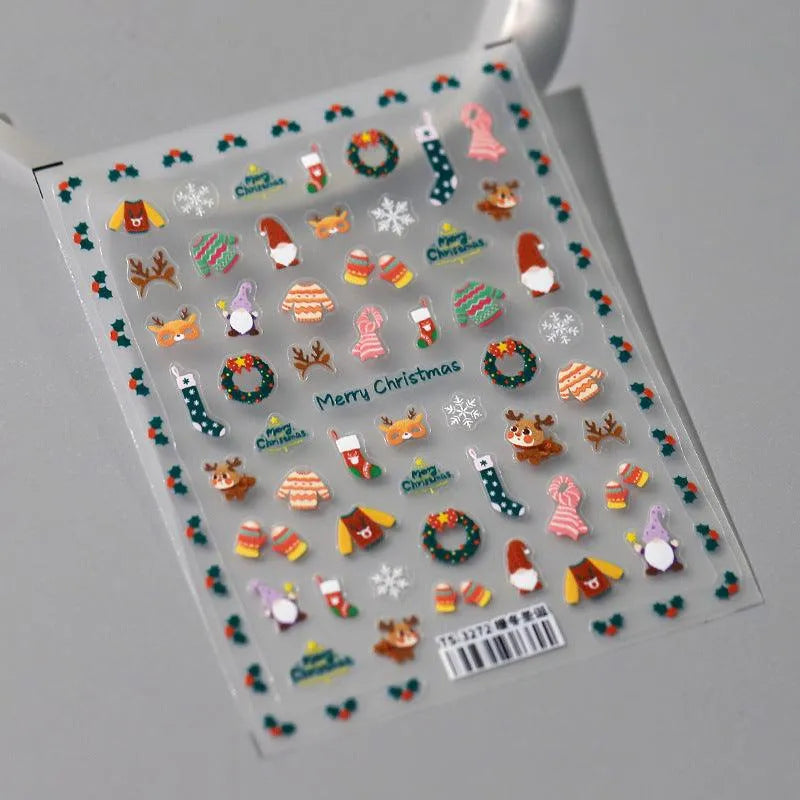 3D Christmas Nail Stickers Snowflakes Christmas Sweater Adhesive Sticker Nail Decals TS3272
