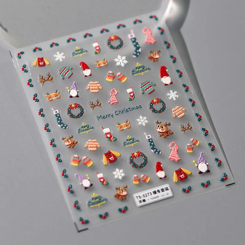 3D Christmas Nail Stickers Snowflakes Christmas Sweater Adhesive Sticker Nail Decals TS3273 embossed