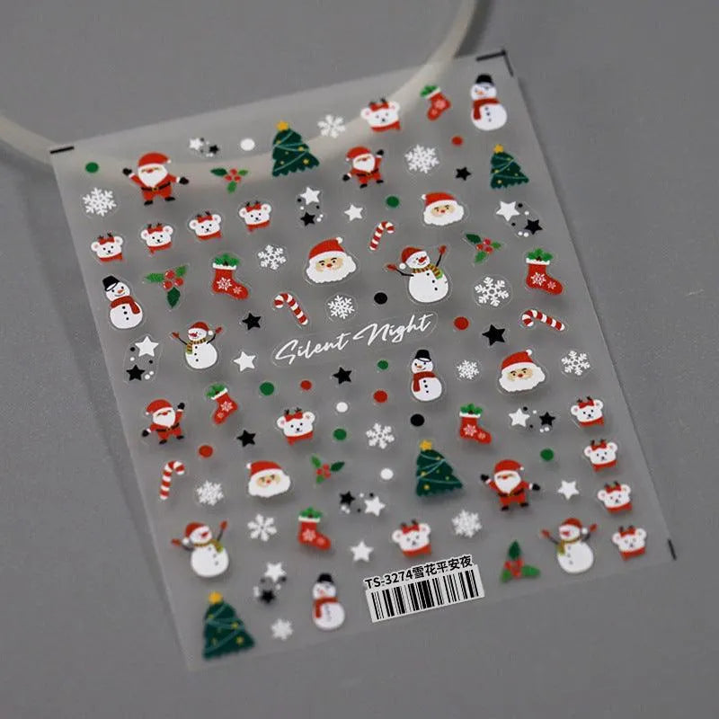 Christmas Nail Art Stickers Xmas Tree Santa Claus Adhesive Sticker Decals TS3274