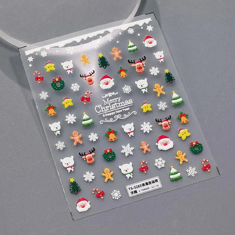 Christmas Nail Art Stickers Snowflake Christmas Design Adhesive Sticker Decals TS3283 embossed